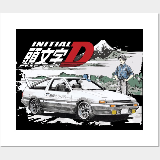 Initial D - Japan mt. fuji Mountain Drift Racing Takumi Fujiwara's Toyota AE86 Deep Forest GT Wall Art by cowtown_cowboy